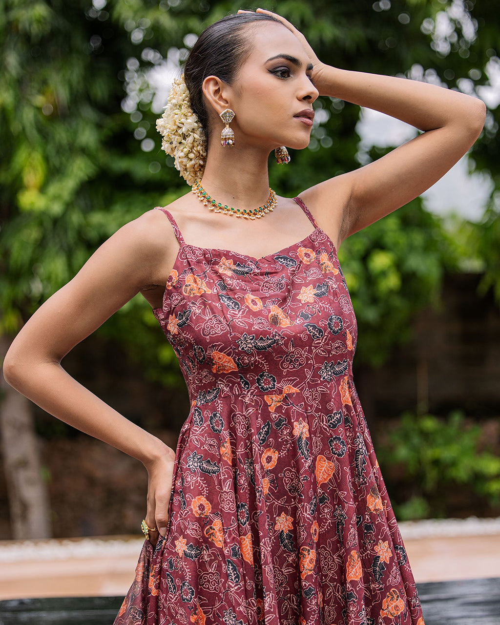 Brown Floral Muslin Suit Set