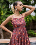 Brown Floral Muslin Suit Set