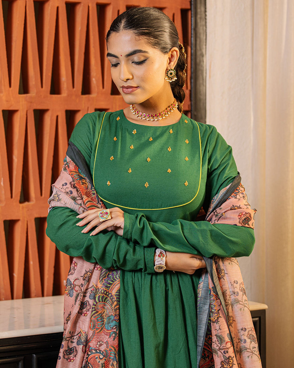 Emerald Green Kalamkari Suit Set 
