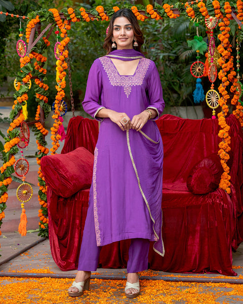 Buy Kritika Kamra Purple Faux Georgette Churidar Party Wear Online at Best  Price | Cbazaar