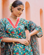 Green Floral Muslin Suit Set