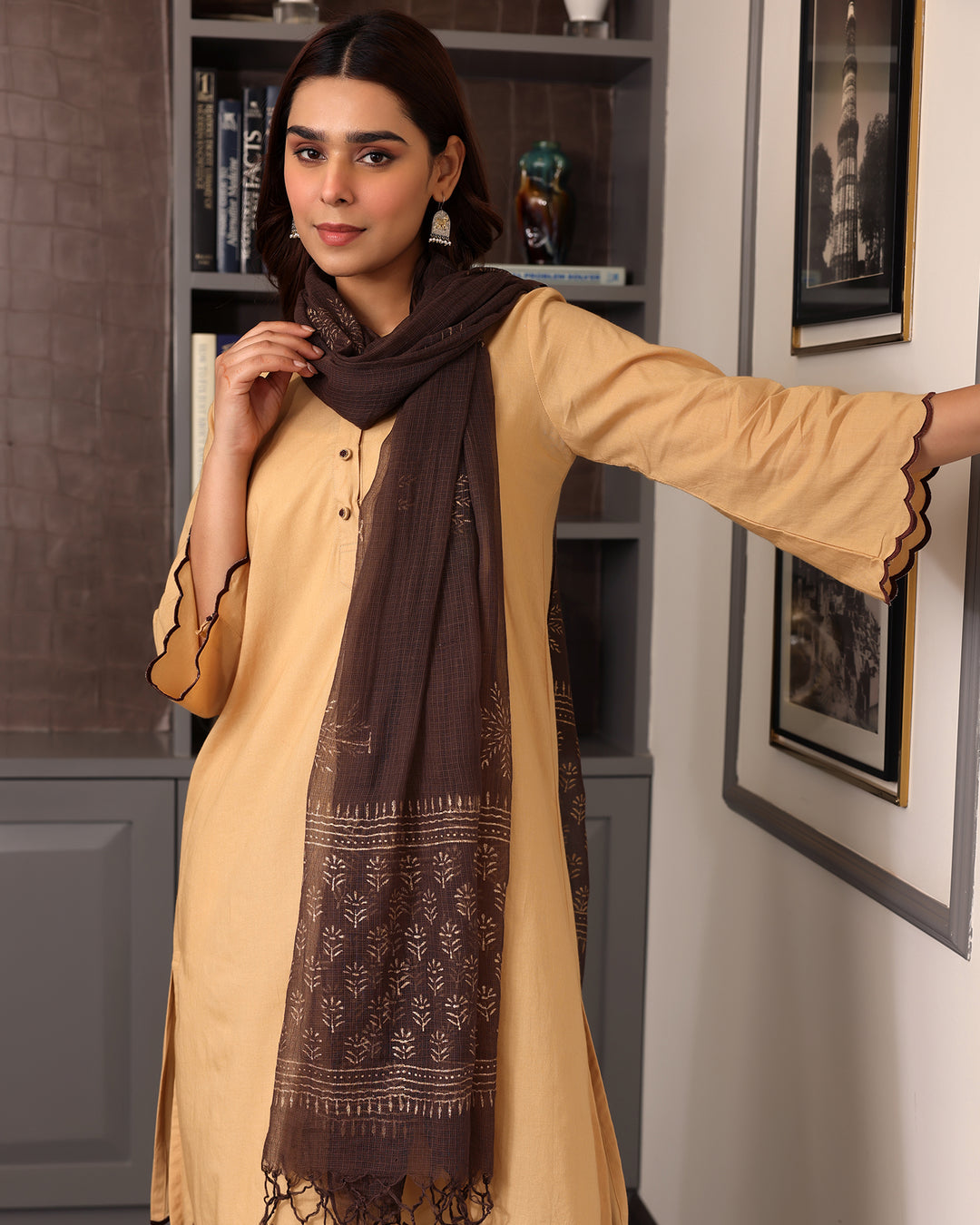 BEIGE COTTON KURTA-DUPATTA SET