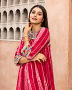 Red Tie Dye Gathered Kurta Set