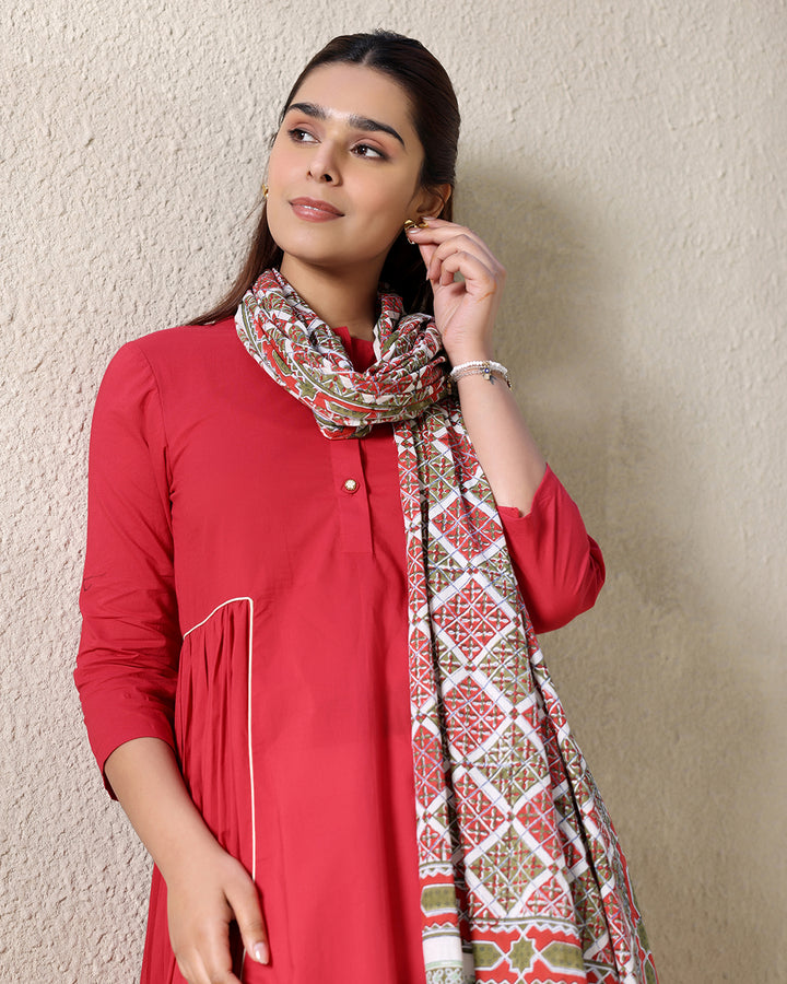 PINK A-LINE KURTA - DUPATTA SET