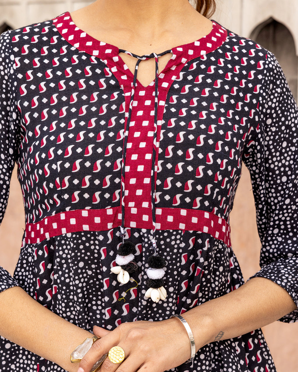 Black Striped Polka Peplum Top