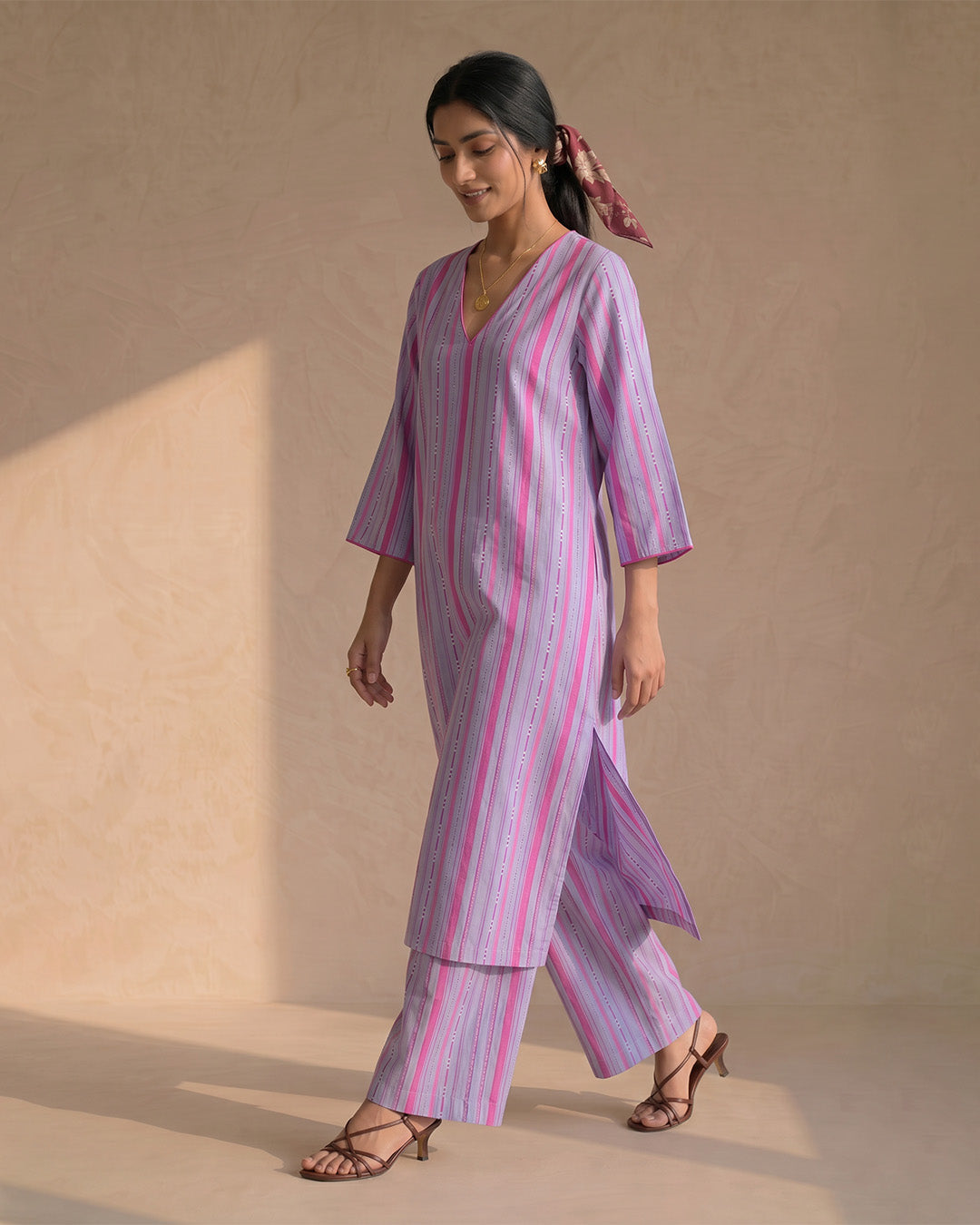Purple Blush Stripe Kurta Set
