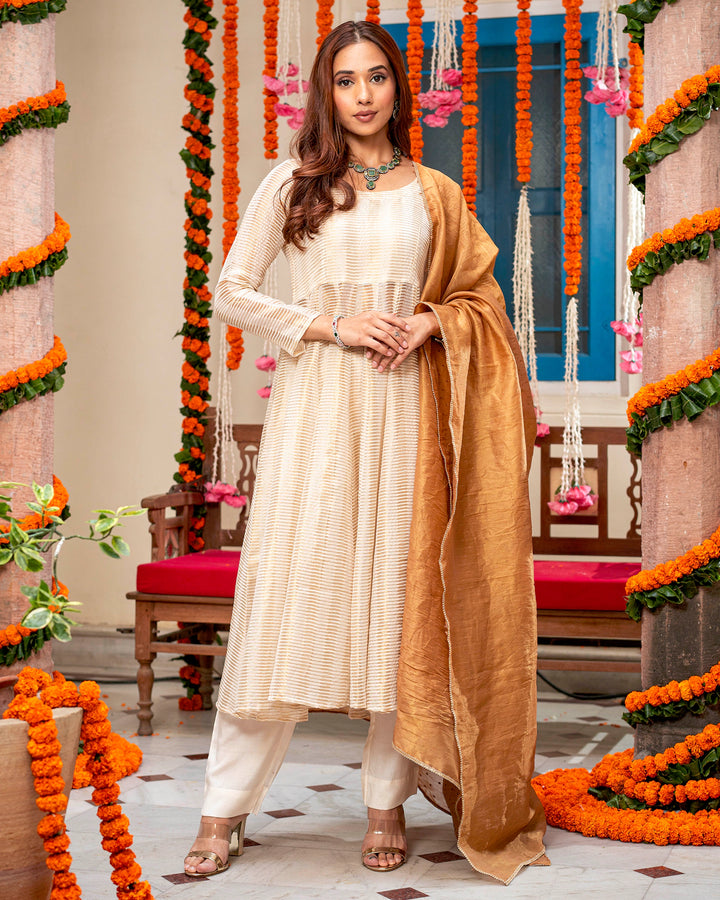 Ivory Self-Embroidered Suit Set