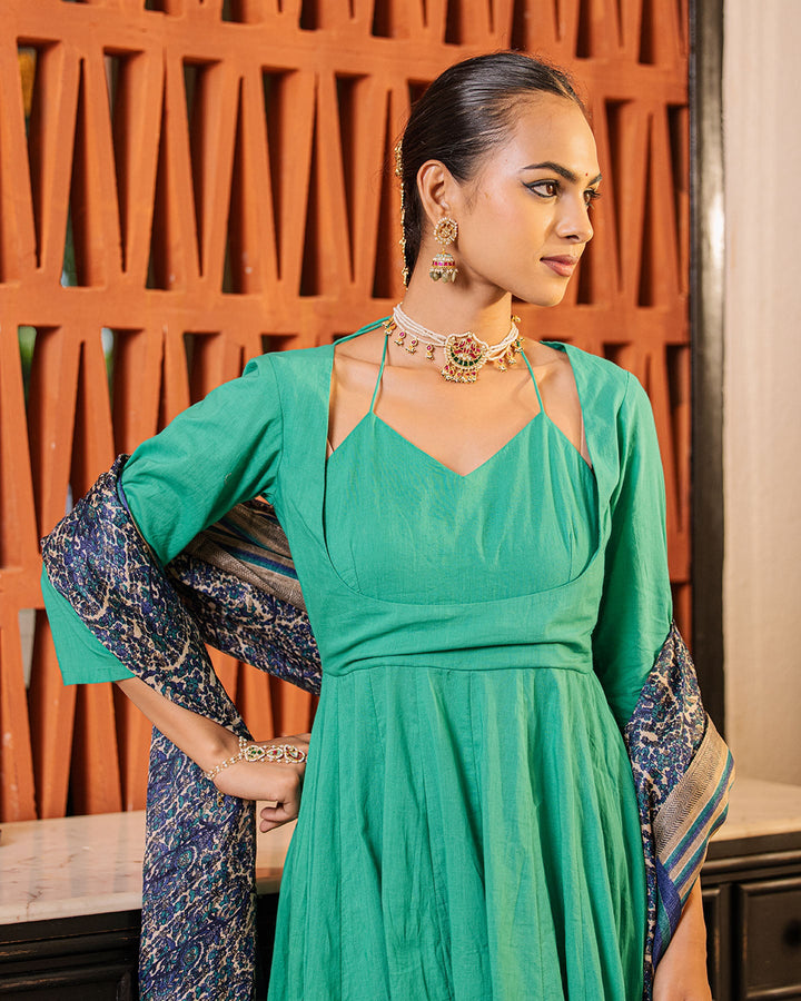 Color Block Green Blue Suit Set