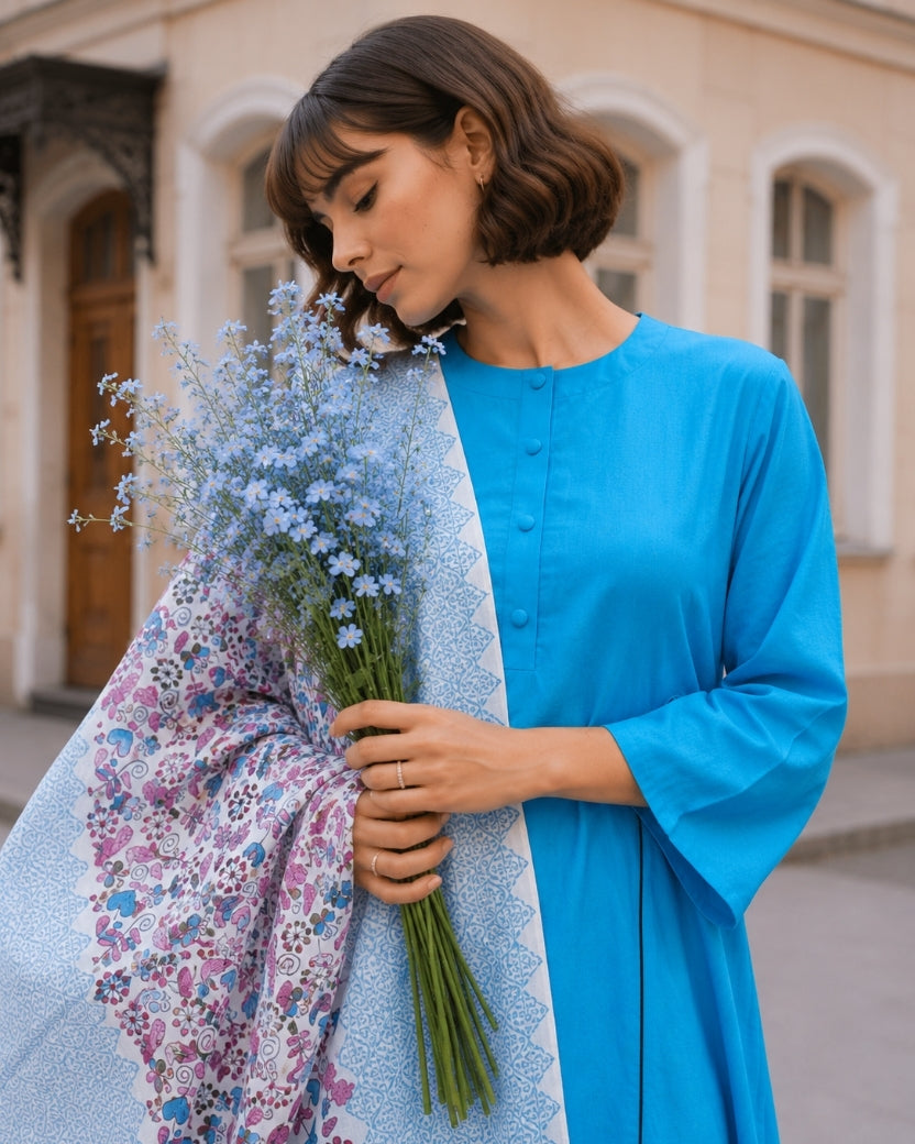 BLUE KURTA ONLY & CHANDERI DUPATTA