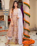 Off White Floral & Tiered Suit Set