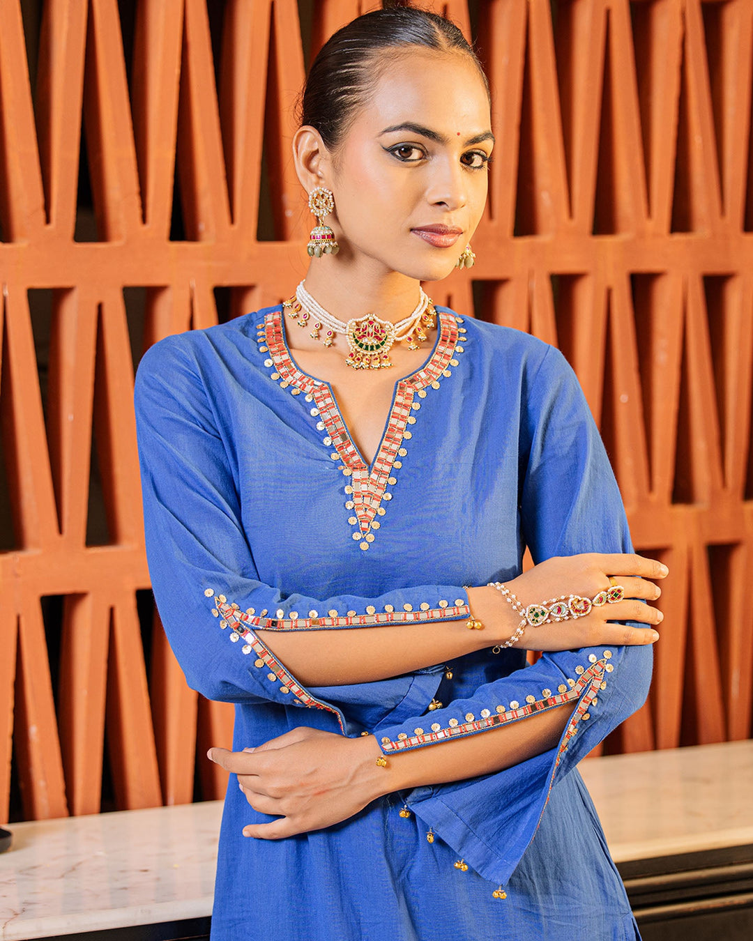 Royal Blue Mirror Work Kurta Set