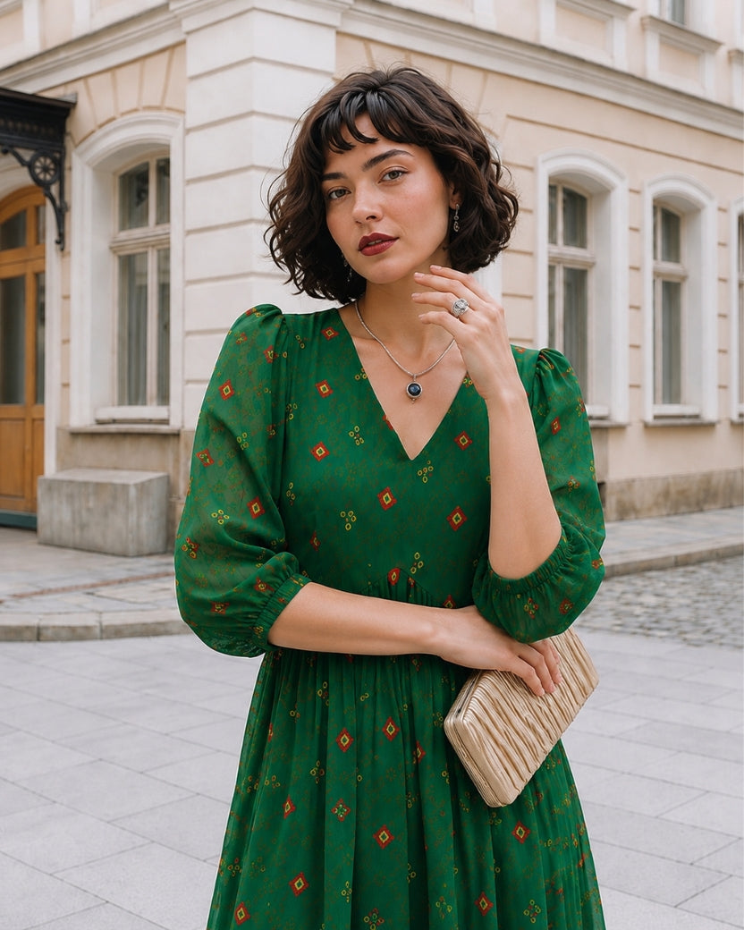 EMERALD BANDHEJ DRESS