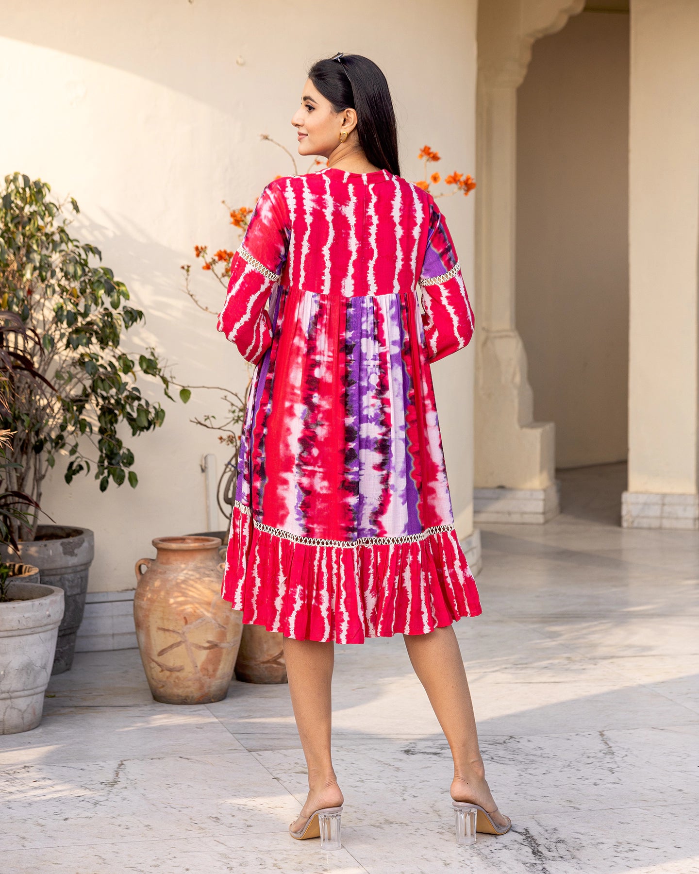 red and white tie dye dress Red Tie Dye Strapless Maxi Dress