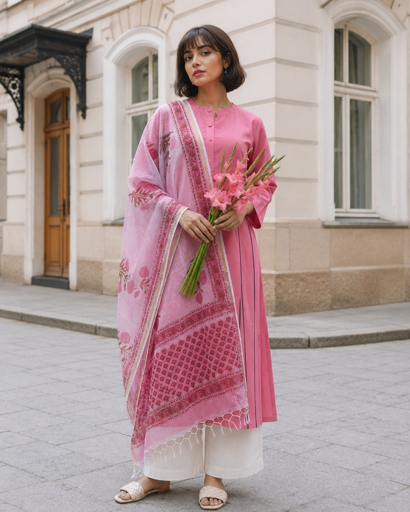 BLUSH KURTA ONLY & DUPATTA