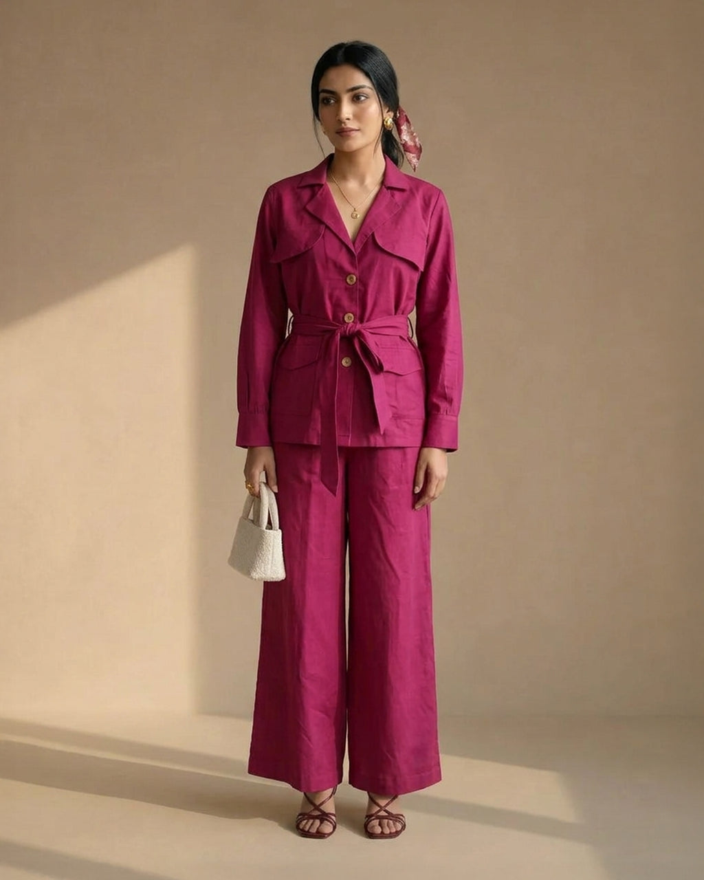 Maroon Suit Linen Co-ord Set