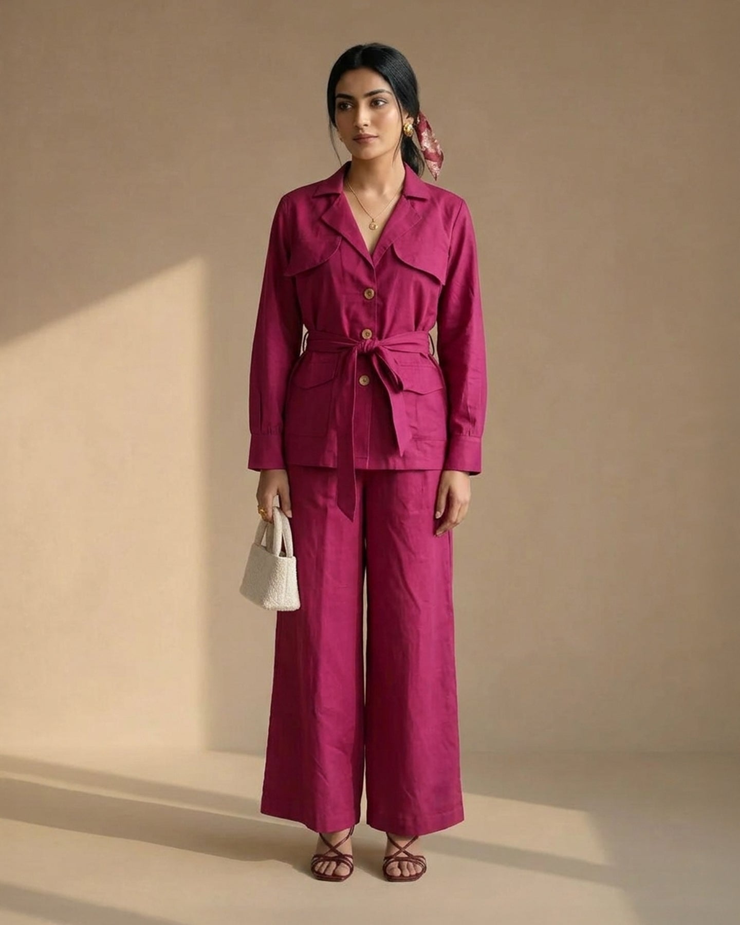 Maroon Suit Linen Co-ord Set