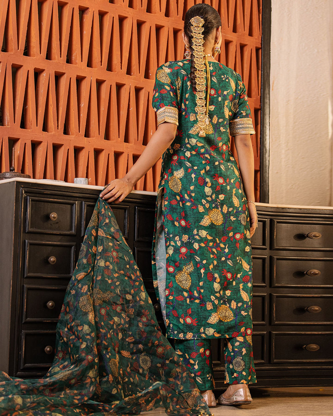 Dark Green Kalamkari Suit Set
