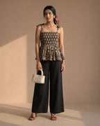 Black Floral Cotton Peplum Top