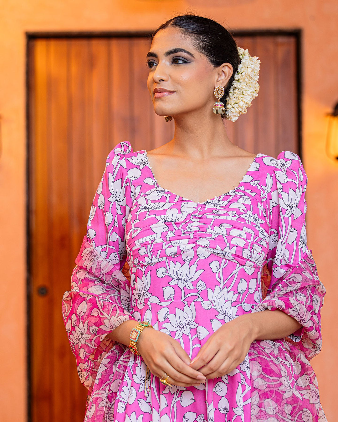 Pink Floral Muslin Suit Set