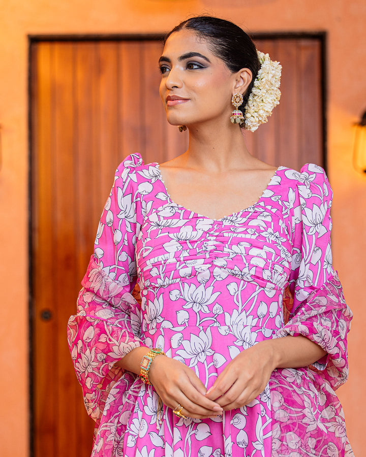 Pink Floral Muslin Suit Set