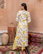 White Blossom & Stripe Kurta Set