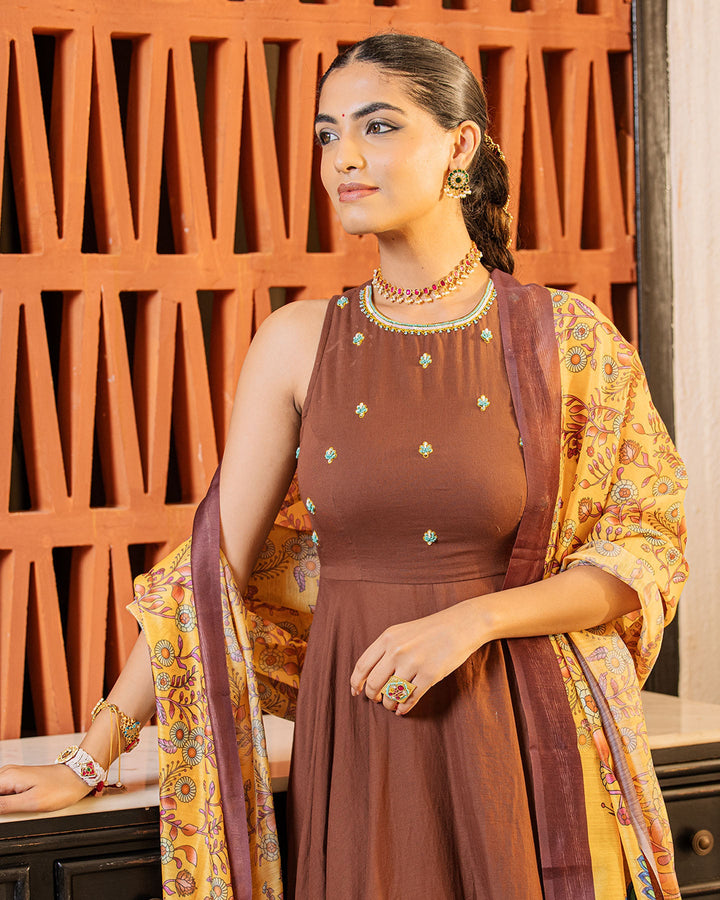 Brown & Mustard Kalamkari Suit