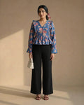 Blue Floral Peplum Top