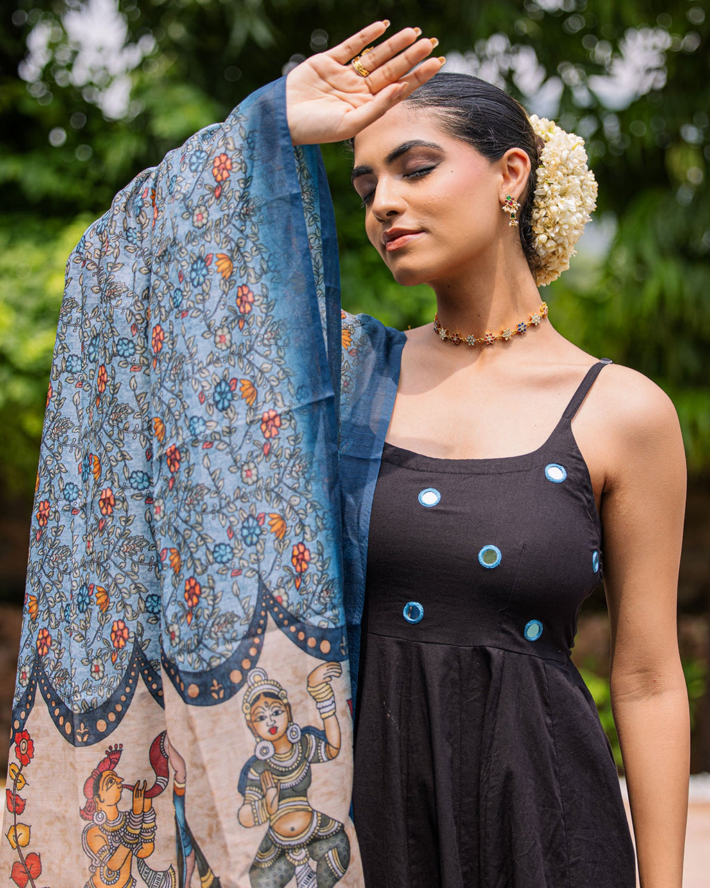 Black Suit & Blue Kalamkari Dupatta