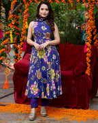 Purple Floral-Stroked Suit Set