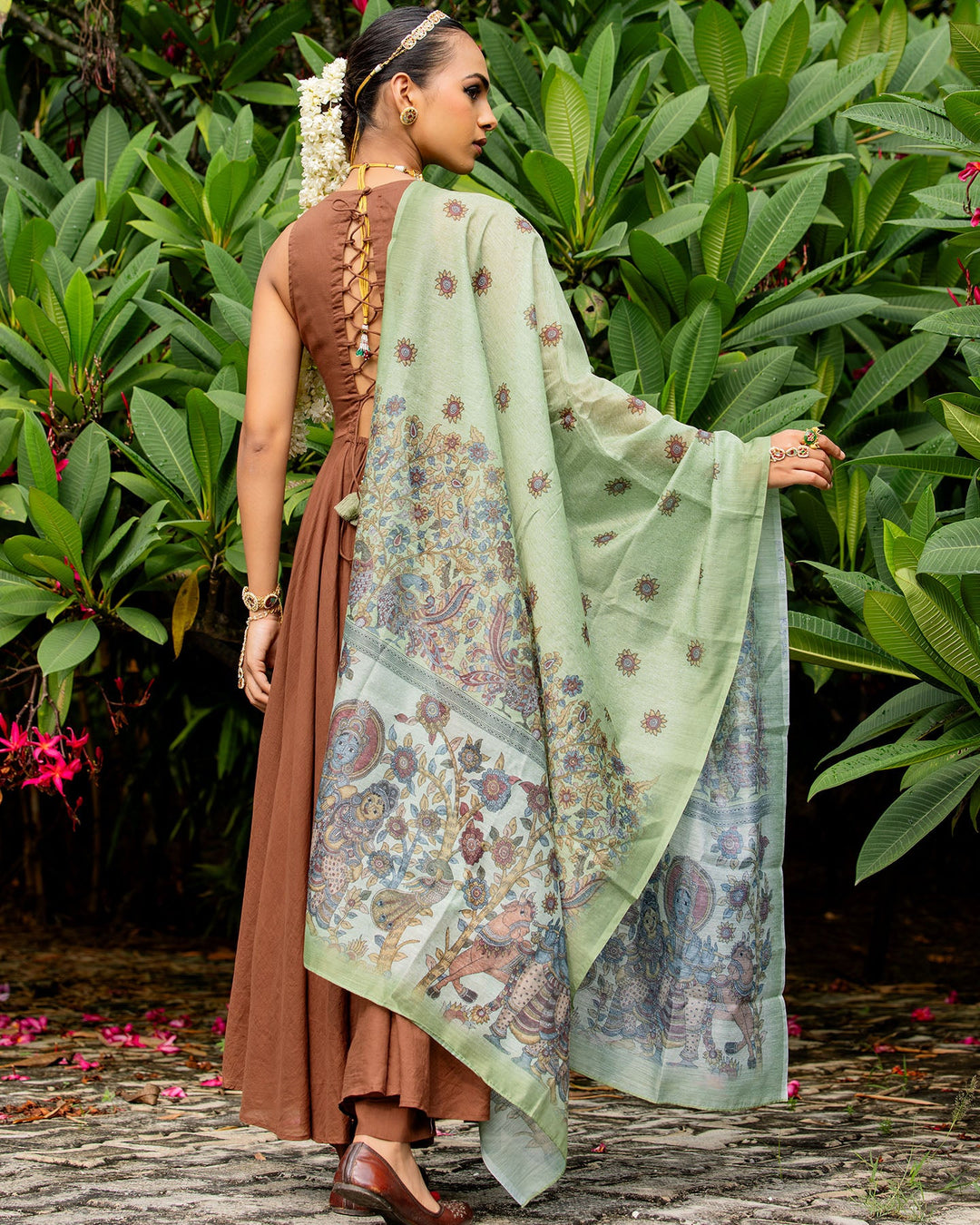 Brown & Green Kalamkari Suit Set