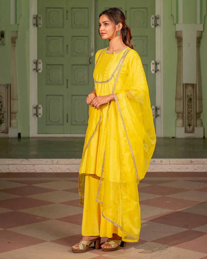 Yellow Kalidaar Chanderi Suit Set