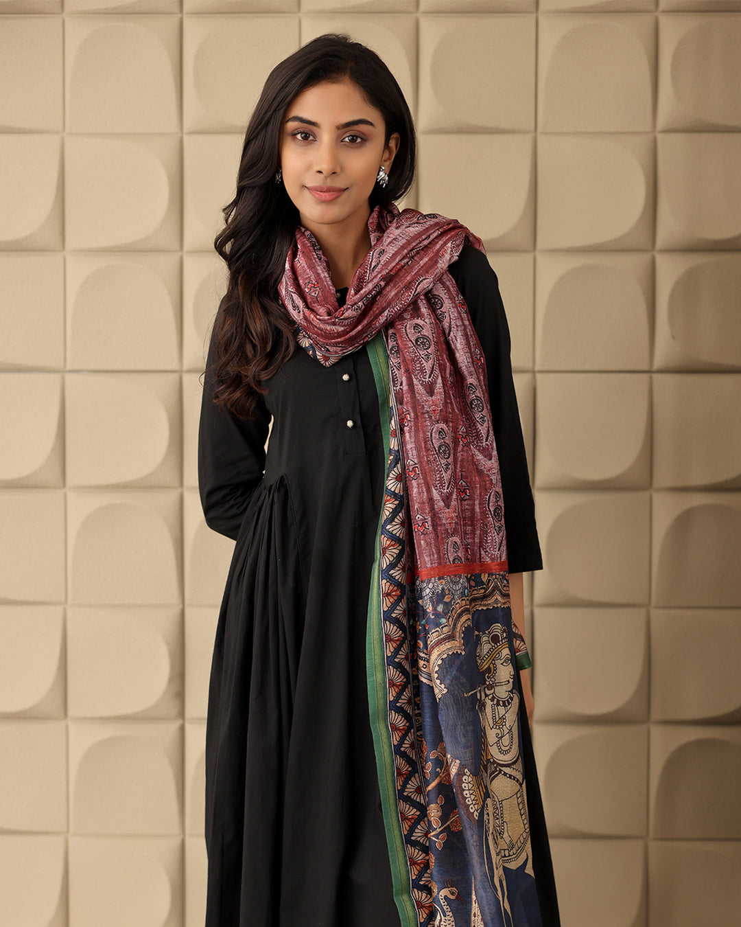 BLACK A-LINE KURTA- SILK DUPATTA SET