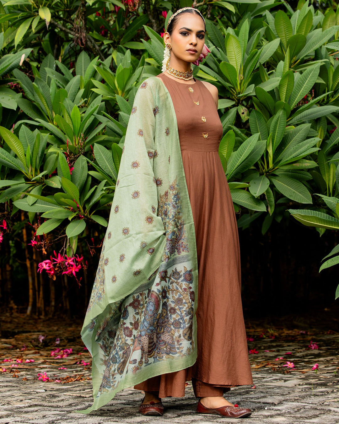 Brown & Green Kalamkari Suit Set