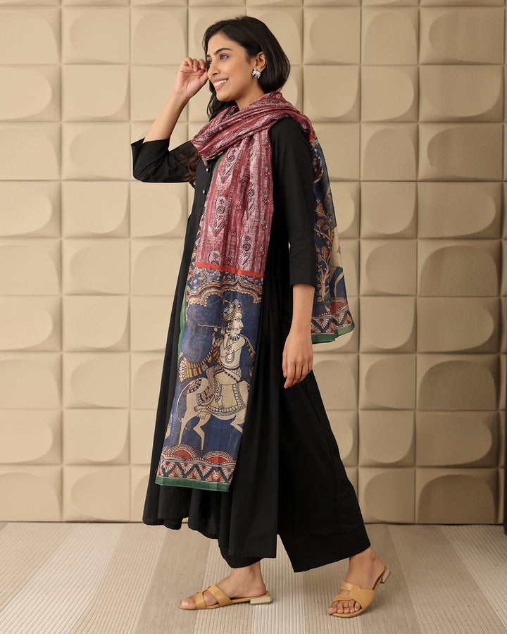 BLACK A-LINE KURTA- SILK DUPATTA SET