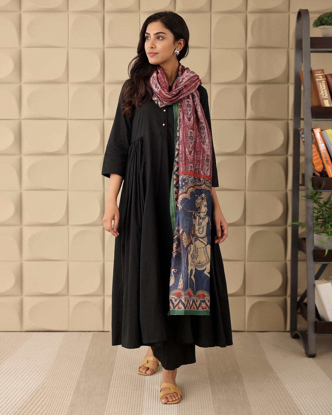 BLACK A-LINE KURTA- SILK DUPATTA SET