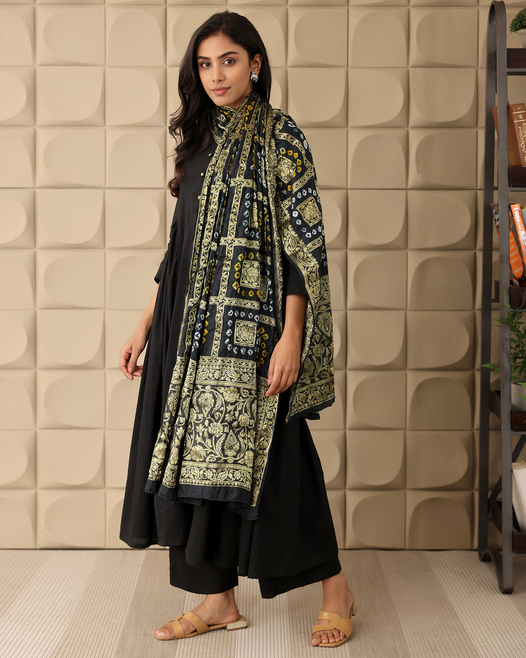 Black Cotton Kurta And Dupatta Set