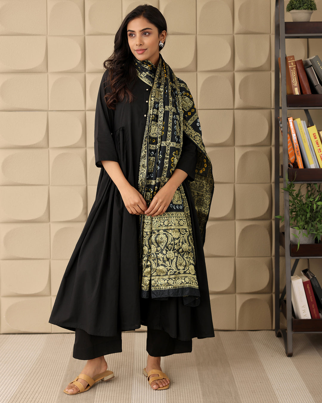 Black Cotton Kurta And Dupatta Set