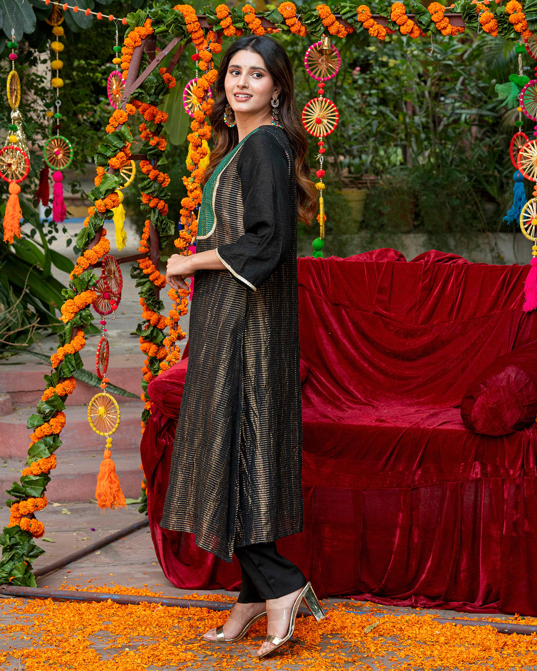 Black Chanderi Kurta Set