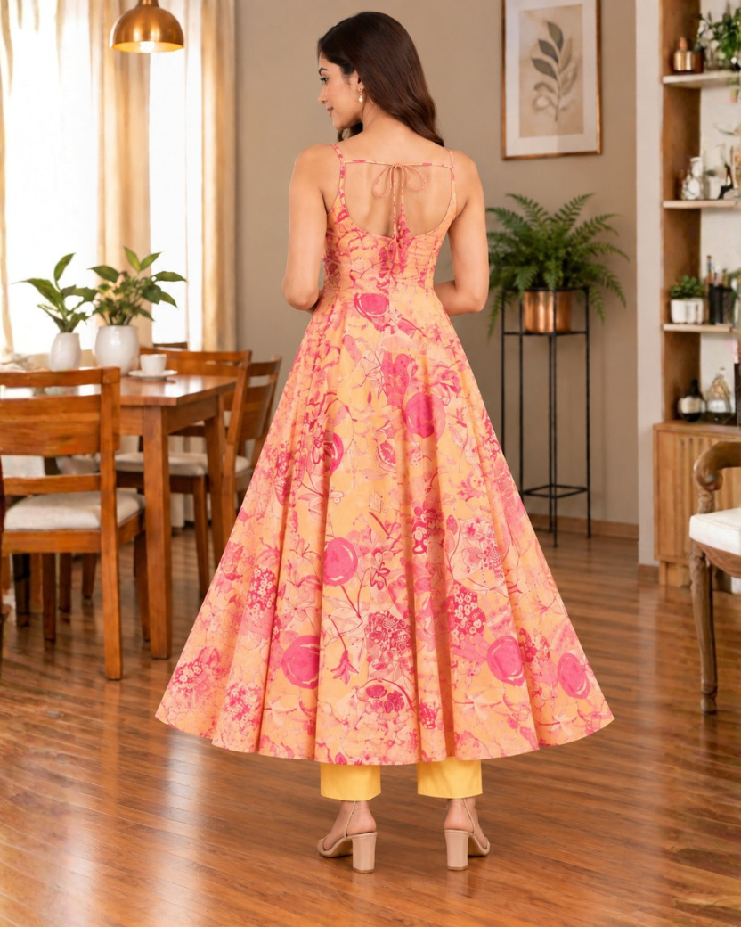 YELLOW ANARKALI FLOWER SET