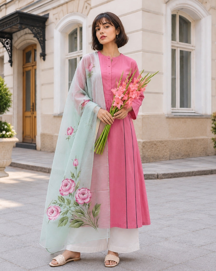 PINK KURTA ONLY & ORGANZA DUPATTA