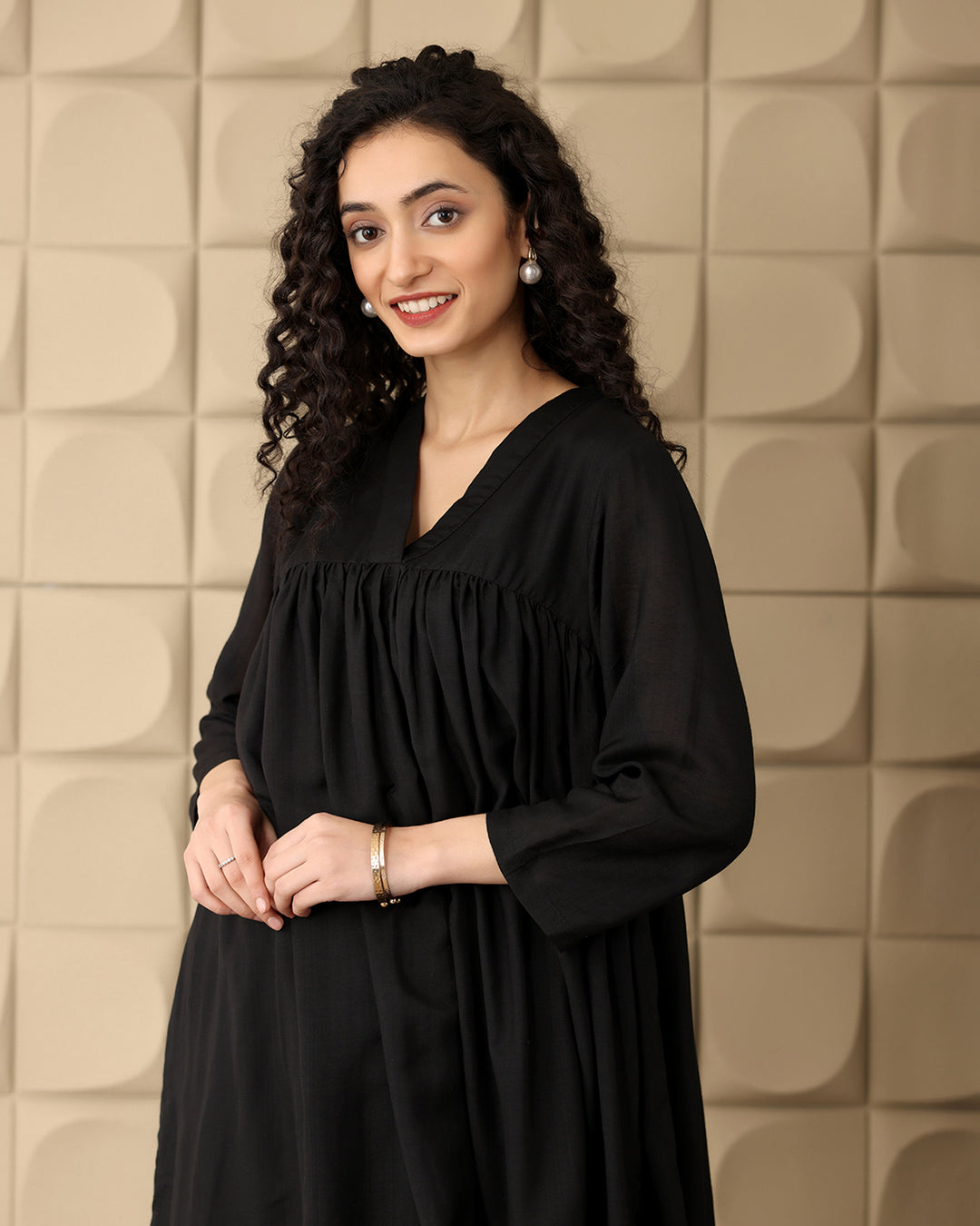 CLASSIC BLACK MULMUL KURTA SET