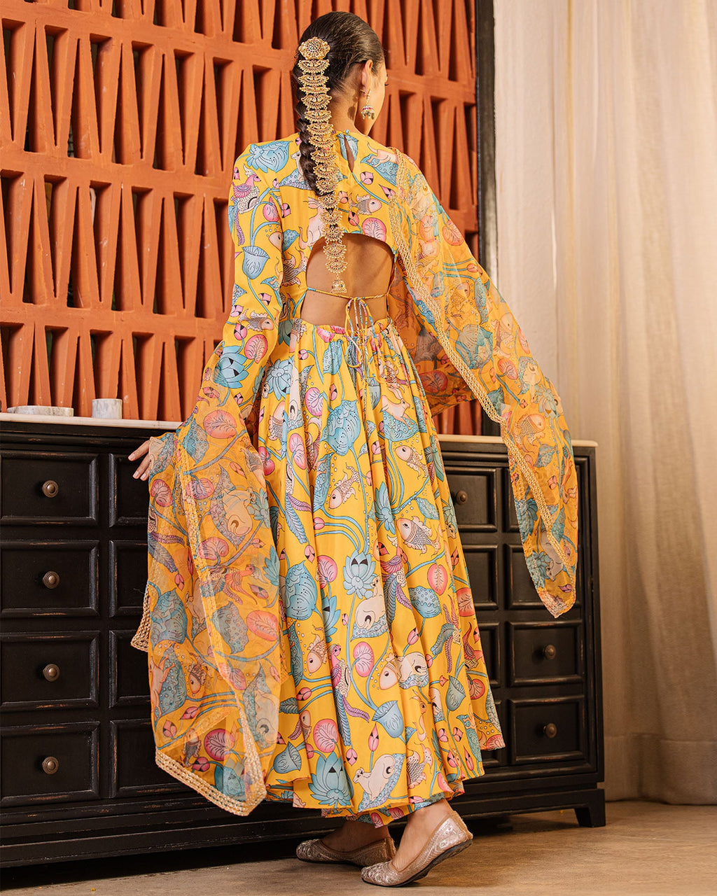 Yellow Floral Muslin Suit Set