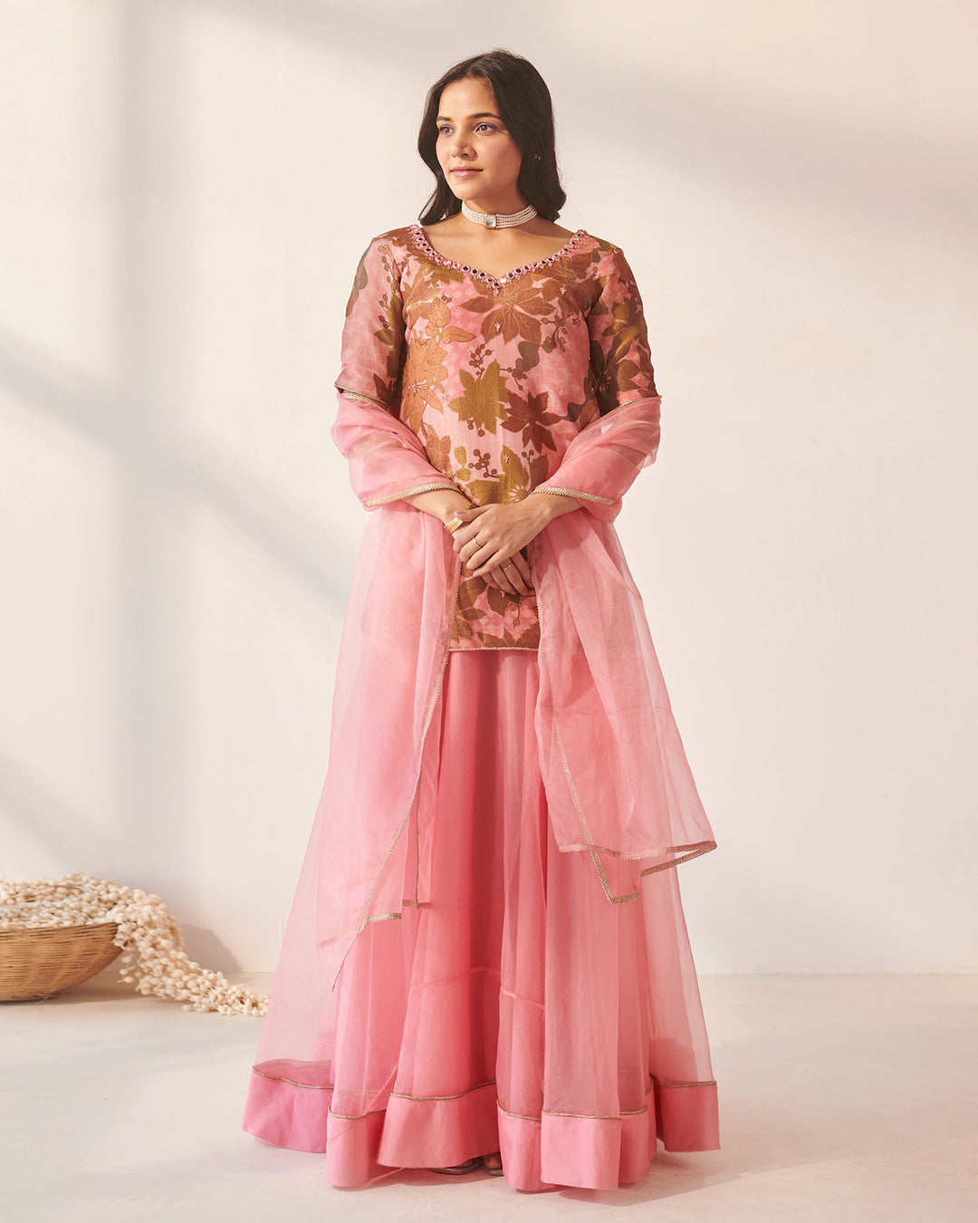 Sorbet Pink Floral Lehenga Set