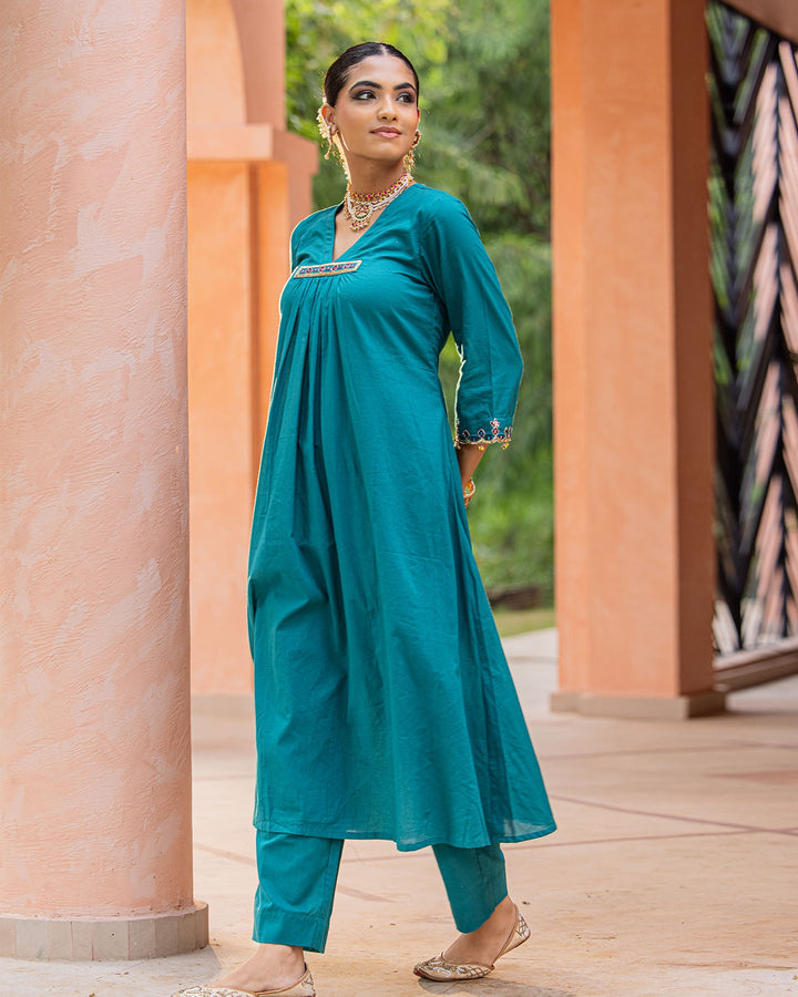 Sea Green Mirror A-line Kurta Set