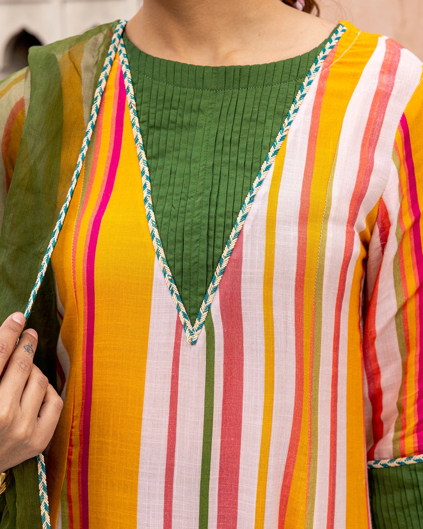 Mustard Striped Suit Set