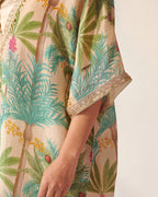 Off White Foliage Print Kaftan Set