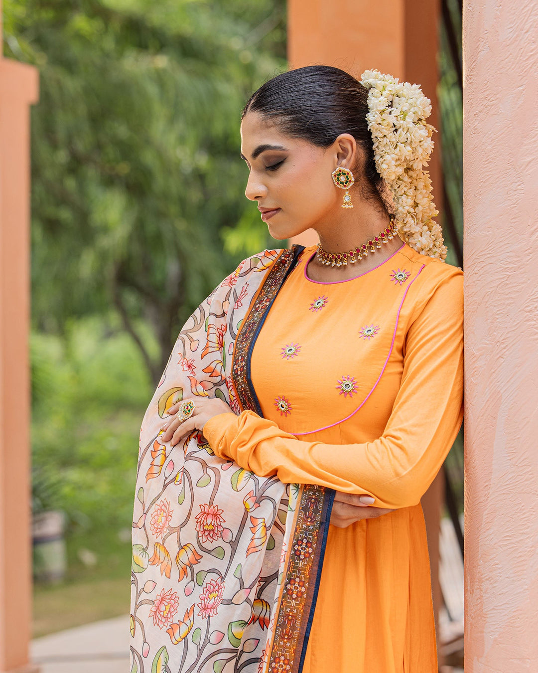 Orange & Green Kalamkari Suit Set