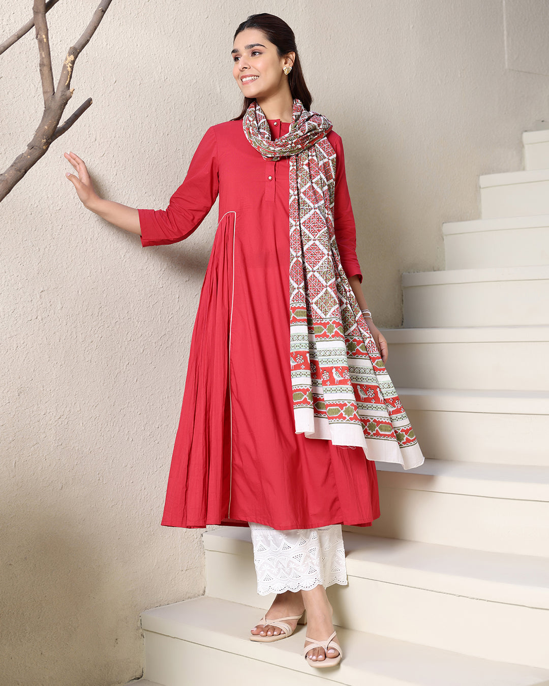 PINK A-LINE KURTA - DUPATTA SET