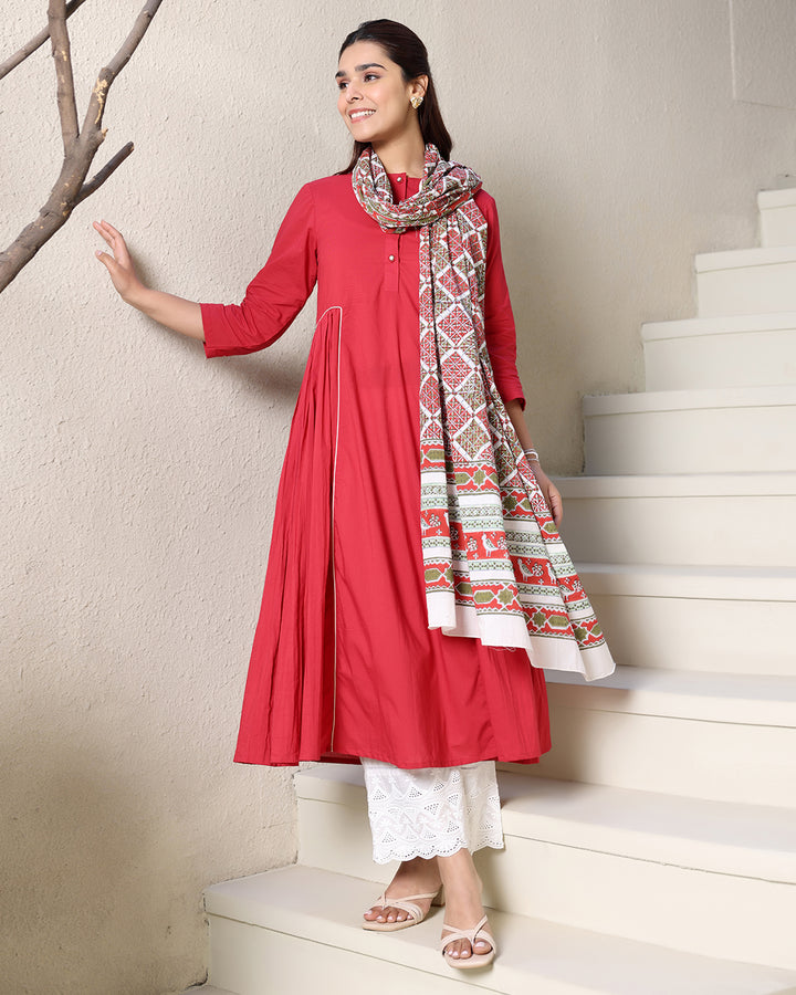 PINK A-LINE KURTA - DUPATTA SET