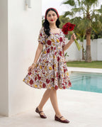 Off White Animated Floral Dress